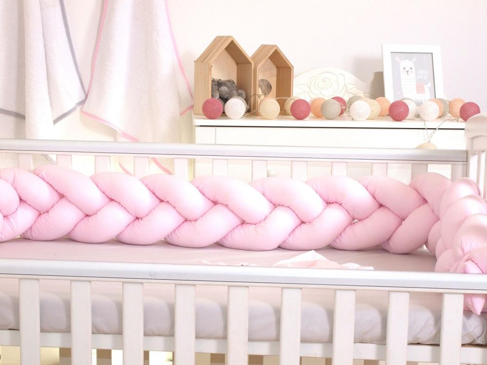 Protectie laterala patut bebe bumper impletit bumbac pink 210 cm