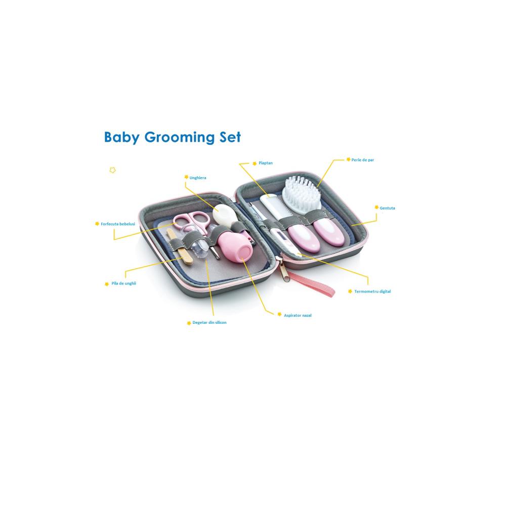 Set ingrijire bebelusi cu 9 piese BabyJem Grooming Set Pink - 2 | YEO