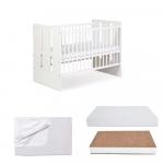 Pachet Patut din lemn Paula Alb + Saltea Comfort 12 cm+Protectie impermeabila 120x60cm