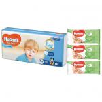 Pachet Scutece Huggies Confort 4+ Boy 10-16 Kg 60 buc+Set 3 Servetele umede Huggies Natural Care 56 buc