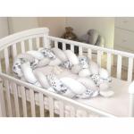 Protectie laterala patut bebe bumper impletit White Grey Rose 210 cm