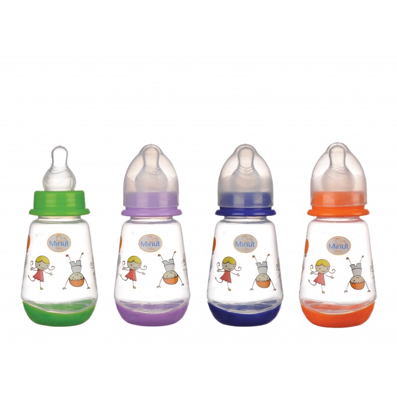 Biberon minut baby 150 ml cu tetina silicon 0+ diverse culori