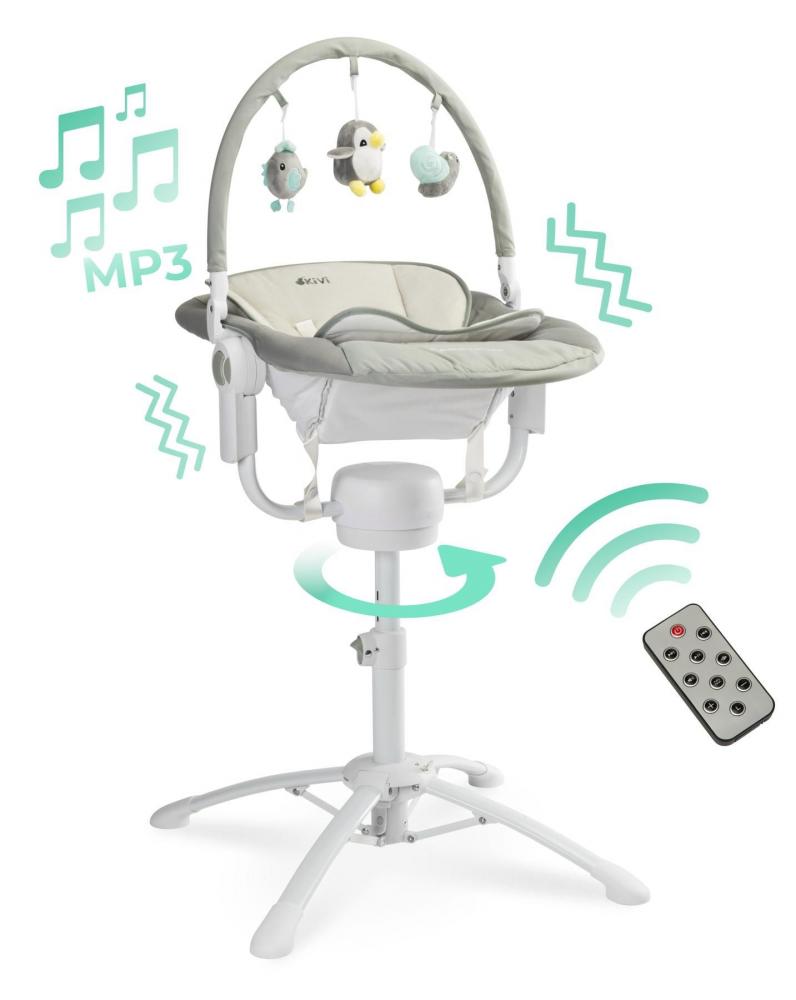 Scaun de masa 3 in 1 caretero kivi grey cu telecomanda