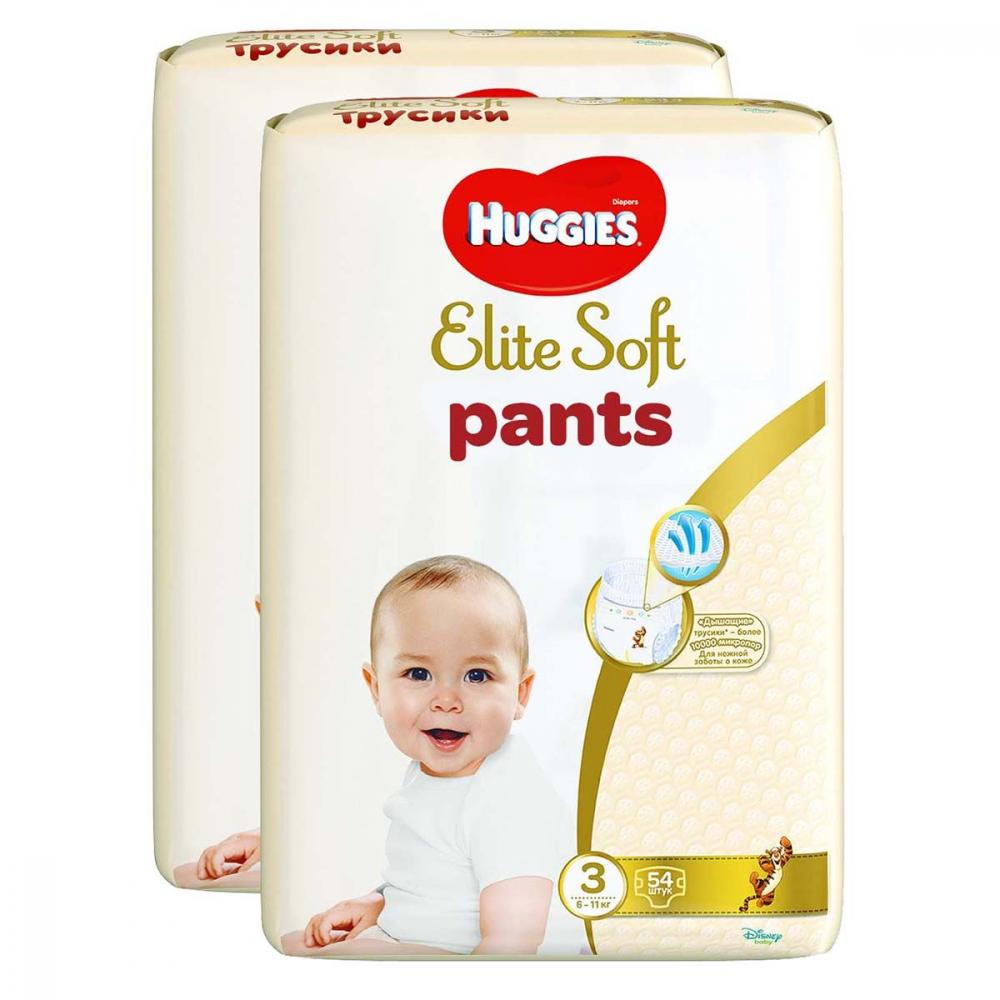 Pachet 2 x Scutece chilotel Huggies Elite Soft Pants 3 Mega Pack, 6-11 kg, 108 buc 108 imagine 2022 protejamcopilaria.ro