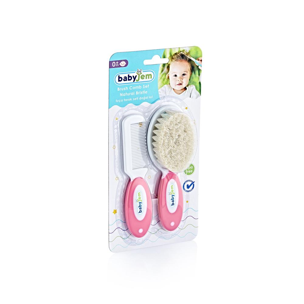 Set pieptan si perie din peri naturali BabyJem Pink - 1 | YEO