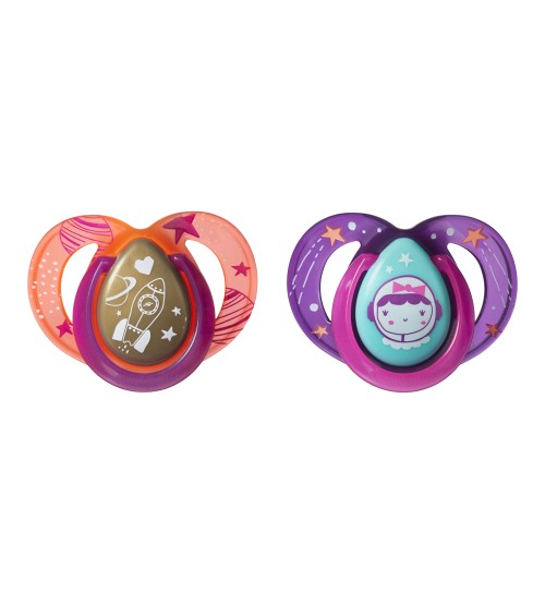 Set suzete ortodontice de noapte tommee tippee 6-18 luni astronaut fetita