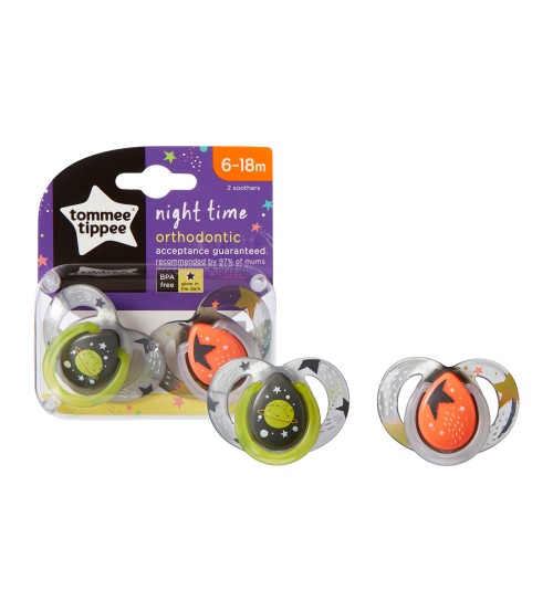 Set suzete ortodontice de Noapte Tommee Tippee 6-18 luni planeta verde