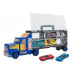 Camion albastru care transporta 6 masinute metalice Globo Spidko multicolor