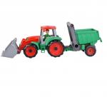 Tractor cu remorca Lena Truxx pentru copii verde cu rosu