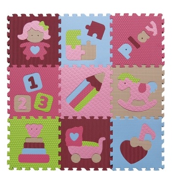Covoras Puzzle Jucarii vesele roz 92×92 cm Babygreat Babygreat imagine noua responsabilitatesociala.ro