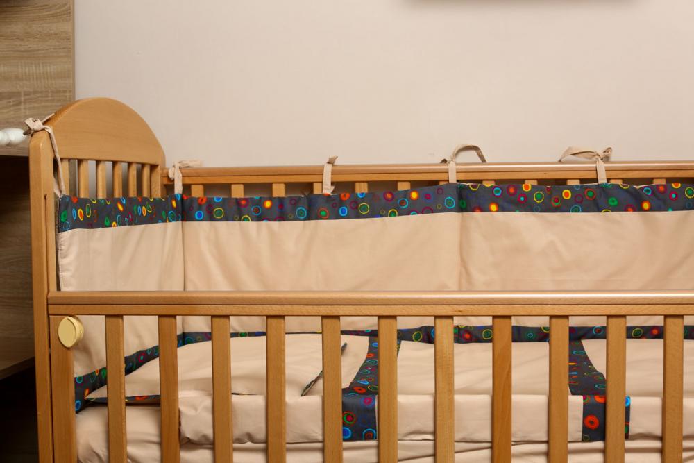 Lenjerie patut bebe 4 piese buline bej 60 x 120 cm