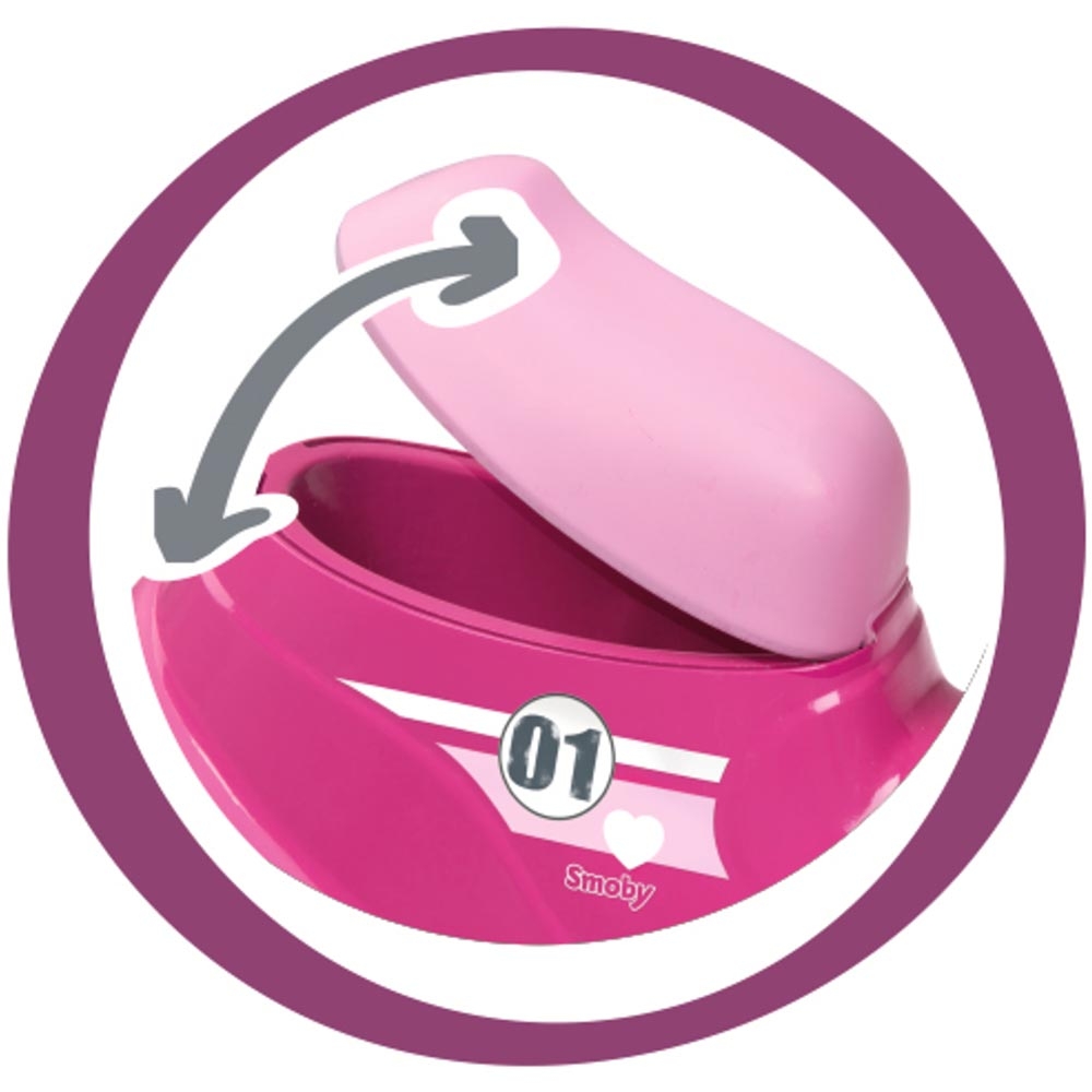 Motocicleta copii fara pedale Smoby Scooter Ride-On pink, roti late din material moale, compartiment de depozitare jucarii, dotat cu cheie, varsta recomandata 1,5 ani