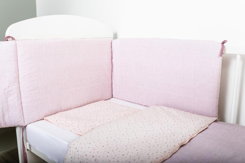 Set de pat pentru bebelusi Pink Heart 3 piese bumbac bebelusi imagine 2022 protejamcopilaria.ro