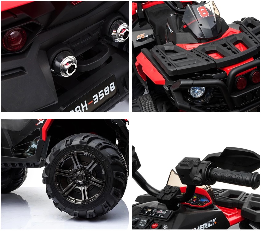 Atv electric cu amortizoare si roti din plastic maverick 4x4 red