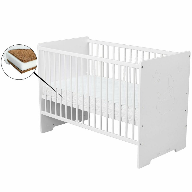 Patut din lemn Skandy Moon 120×60 cm alb + saltea 10 cm BabyNeeds imagine noua