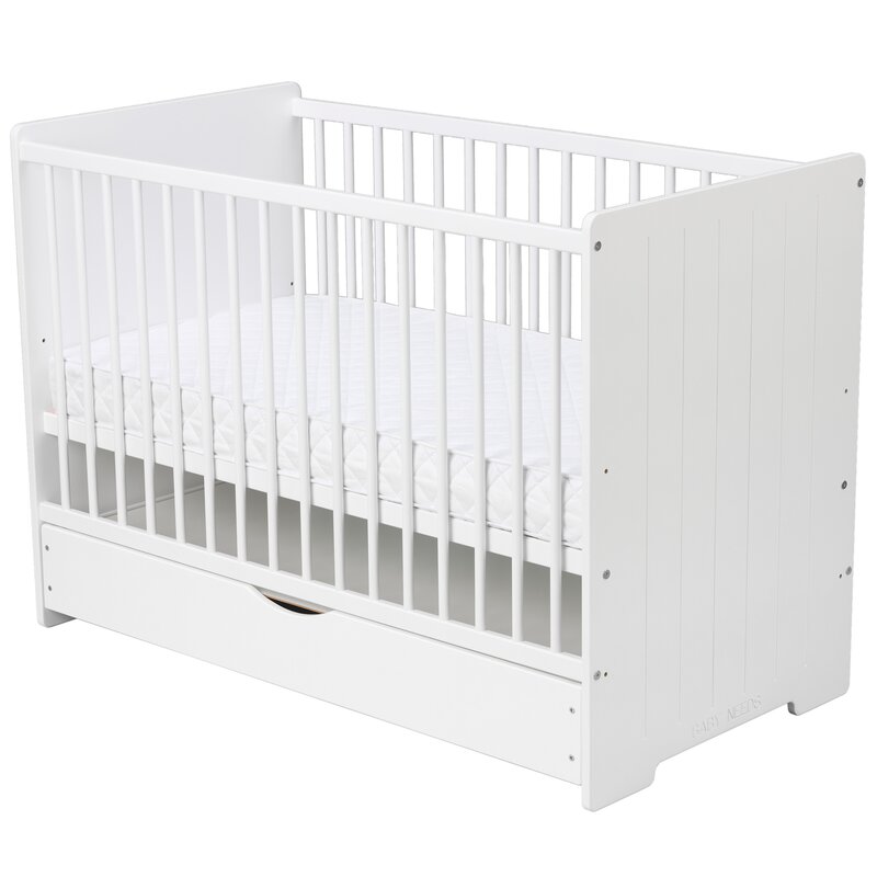 Patut din lemn skandy stripe 120x60 cm cu sertar alb