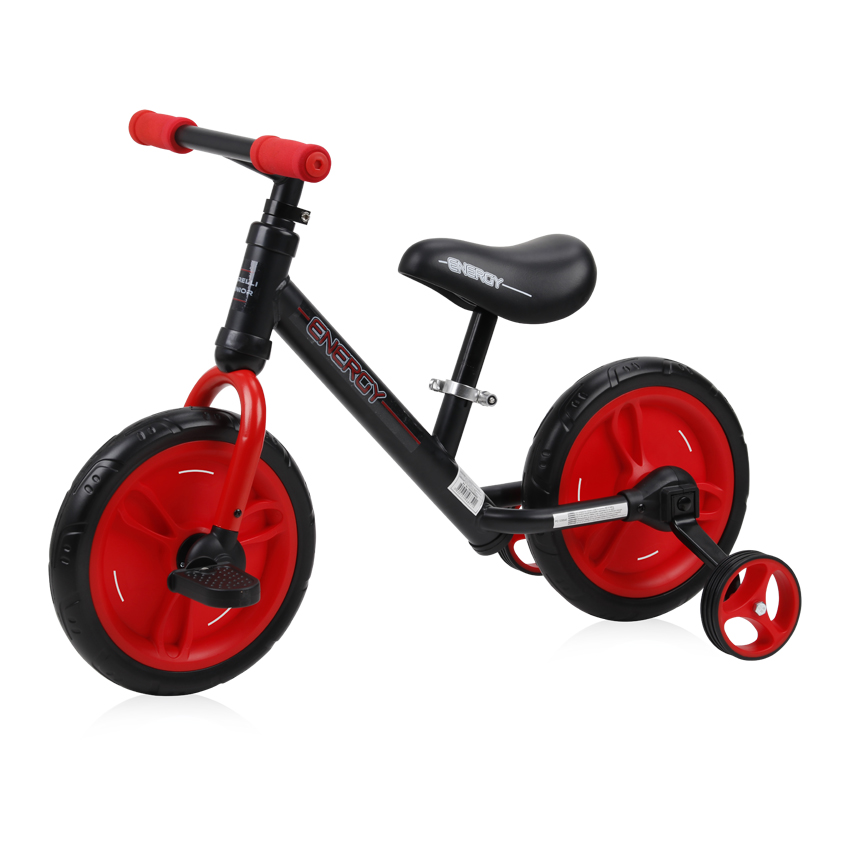 Bicicleta De Tranzitie 2 In 1 Energy Cu Pedale Si Roti Auxiliare Black Red