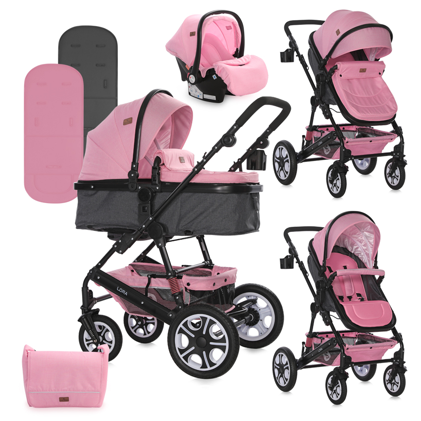 Carucior transformabil 3 in 1 lora pink