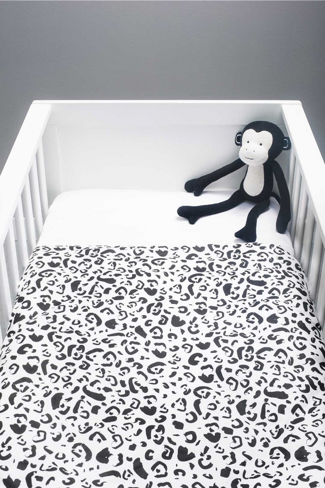 Lenjerie patut bebe Jollein Leopard 100x140 cm bumbac alb negru