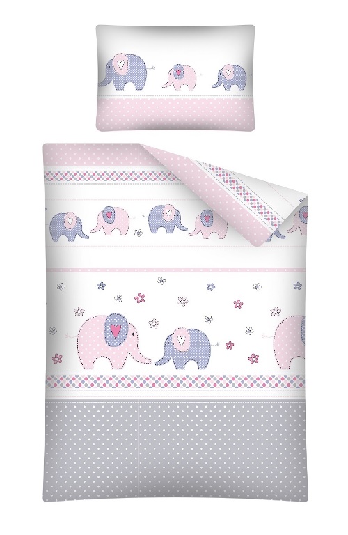 Lenjerie patut cu 5 piese elefant roz 070