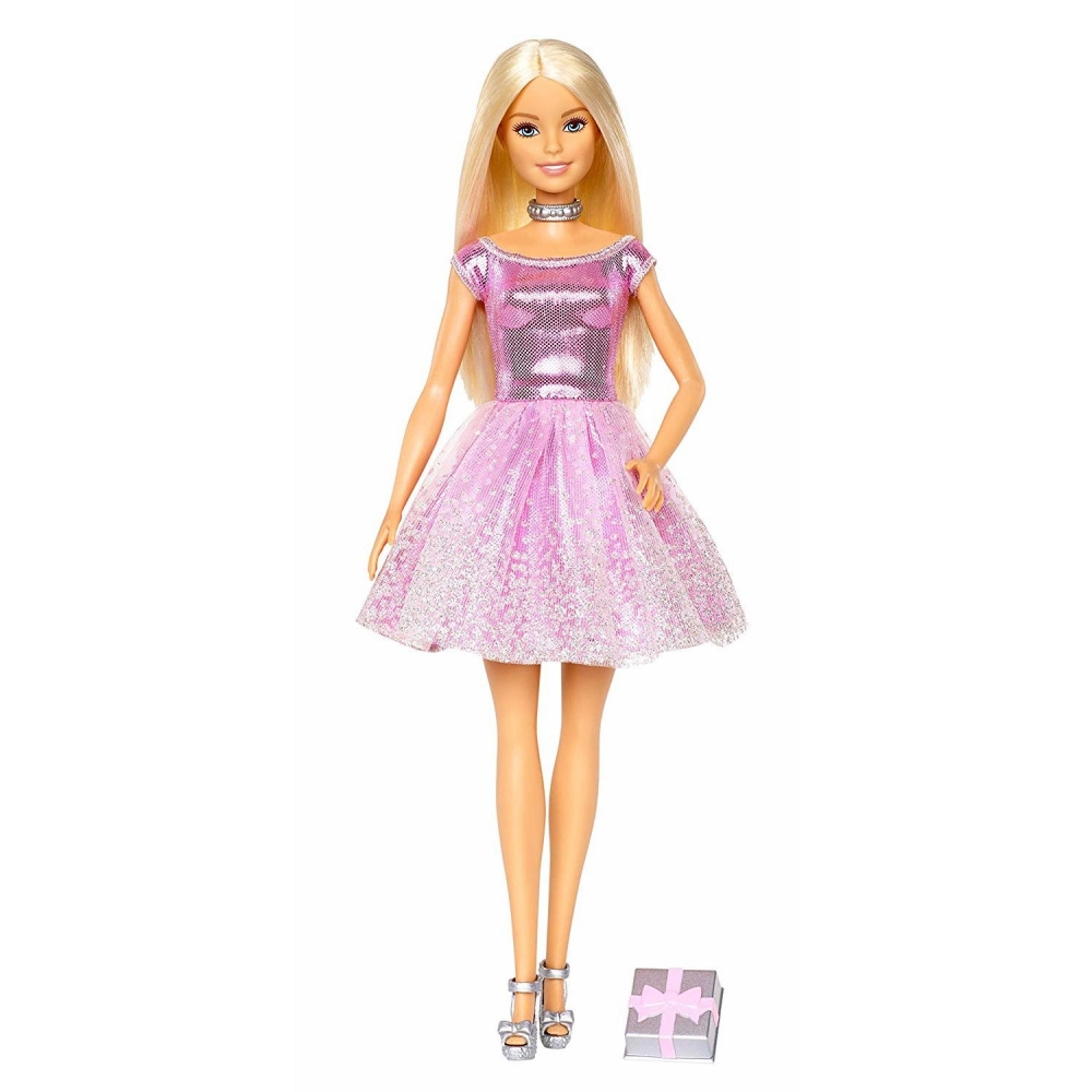 Papusa Mattel Barbie Editie Aniversara Birthday Wishes in rochie roz cu o cutie de cadou
