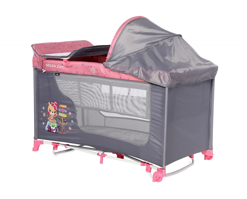 Patut pliabil Moonlight Rocker 2 nivele cu accesorii Pink Travelling