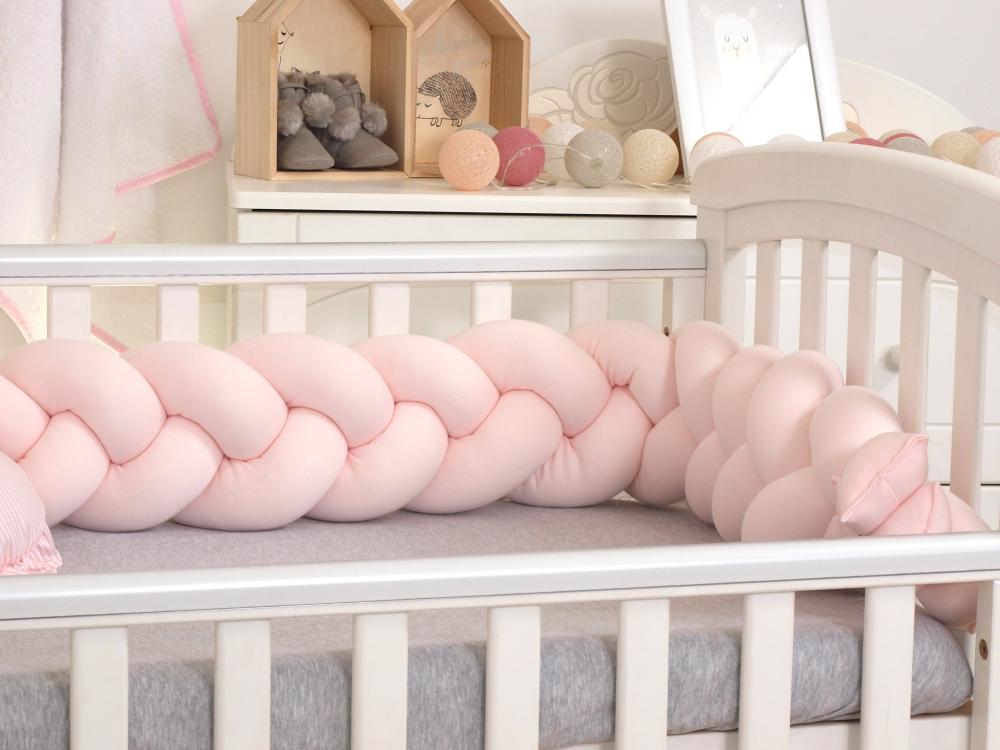 Protectie laterala patut bebe bumper impletit bumbac Jersey Pink 210 cm AMY imagine noua responsabilitatesociala.ro