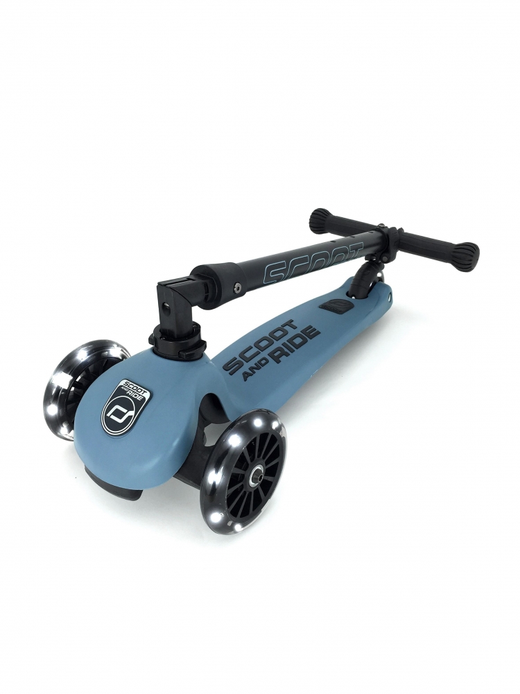 Trotineta copii pliabila cu roti luminoase Scoot Ride HighwayKick 3 Steel Bleu