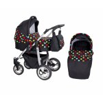Carucior 2 in 1 Kunert Silver Grey frame Negru/Buline colorate