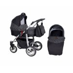 Carucior 2 in 1 Kunert Silver Grey frame Negru cu buline albe