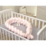 Protectie laterala patut bebe bumper impletit bumbac Jersey Pink 210 cm