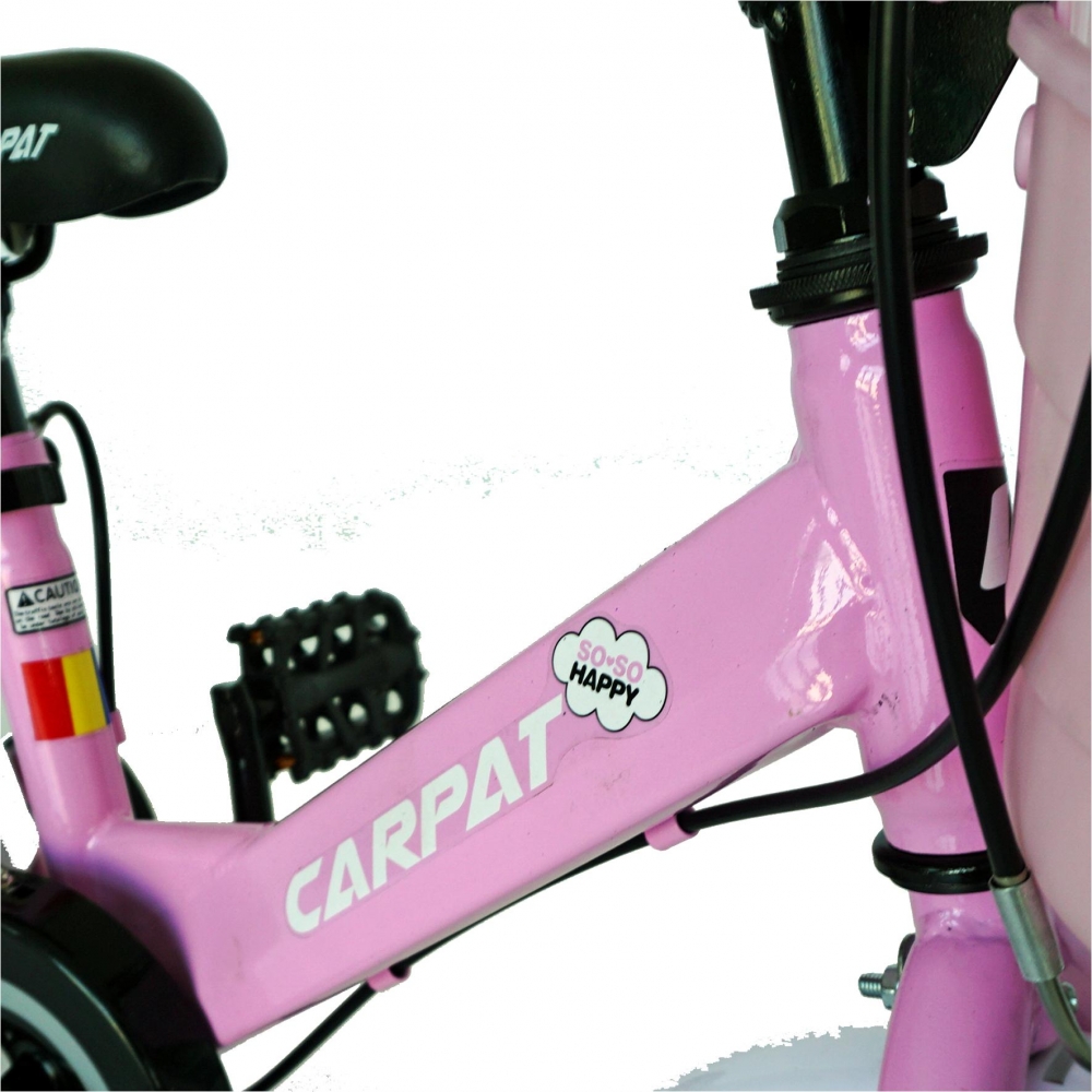 Bicicleta Carpat C1202C 12 V-Brake cu cosulet si roti ajutatoare 2-4 ani rozalb