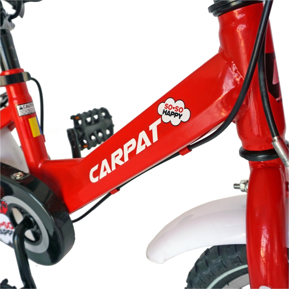 Bicicleta Carpat C1602C 16 V-Brake cu cosulet si roti ajutatoare 4-6 ani rosualb
