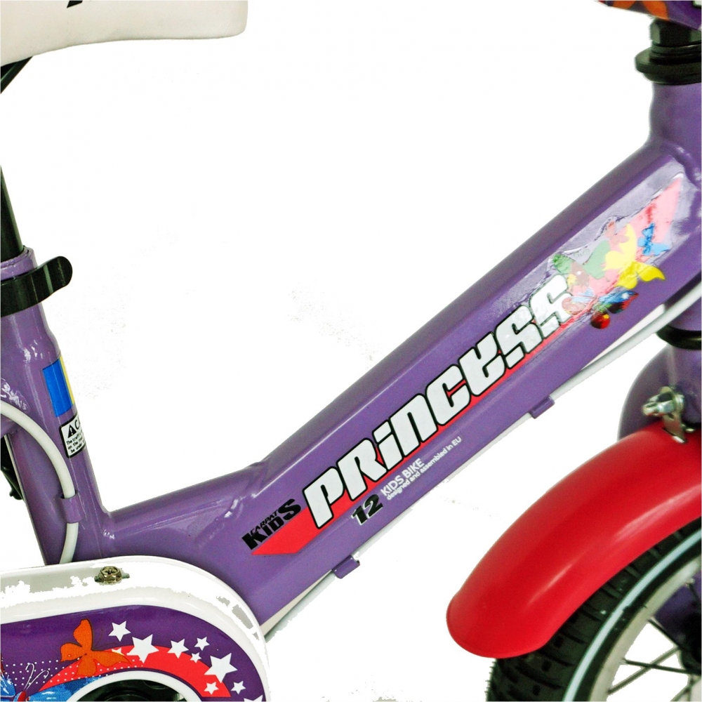 Bicicleta Carpat Princess C1208C 12 cu cosulet si roti ajutatoare 2-4 ani violetalb