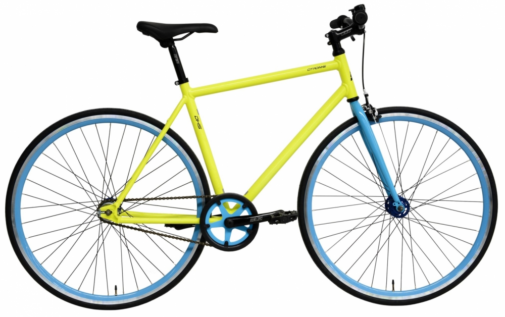 Bicicleta oras Dhs Fixie 2896 440 mm galben albastru 28 inch DHS imagine noua