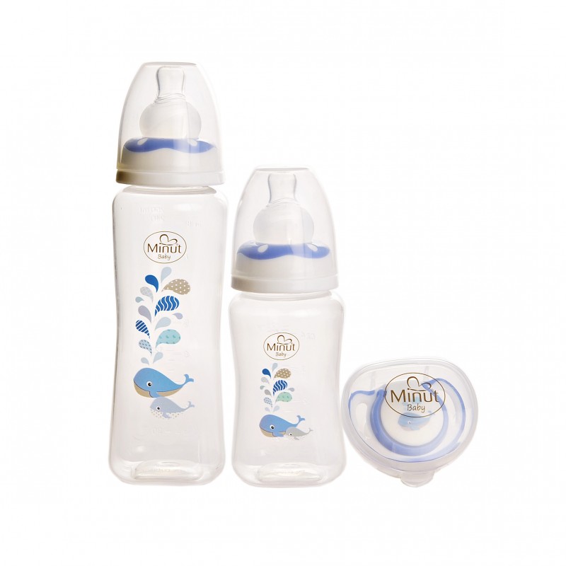 Set 2 biberoane 125 ml si 250 ml + suzeta in cutie sterilizare Minut Baby 0+ bleu - 1 | YEO