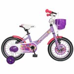 Bicicleta Carpat Princess C1408C 14 V-Brake cu cosulet si roti ajutatoare 3-5 ani mov/alb
