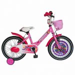 Bicicleta Carpat Princess C1608C 16 V-Brake cu cosulet si roti ajutatoare 4-6 ani roz/alb