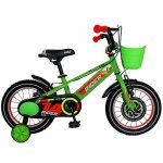 Bicicleta Carpat Rider C1407C 14 V-Brake cu cosulet si roti ajutatoare 3-5 ani verde/portocaliu
