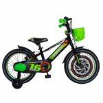 Bicicleta Carpat Rider C1607C 16 V-Brake cu cosulet si roti ajutatoare 4-6 ani negru/verde