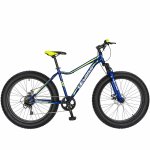 Bicicleta Fat Bike Velors V2605A cadru otel 6 viteze albastru/galben lime