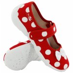 Balerini fete rosu cu buline albe si fundita alba cu scai din material textil marime 31 (20,5 cm)