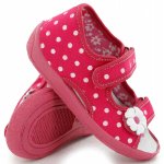 Sandale fete cu bulinute albe si floricel cu scai din material textil marime 27 (17,5 cm)