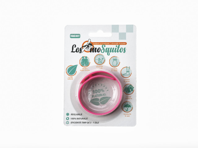 Bratara anti tantari aromatizata culoare roz masura reglabila de la xs la xl