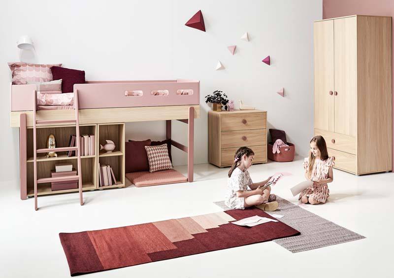 Pat clasic flexa popsicle cherry cu tablie inalta 140x200 cm