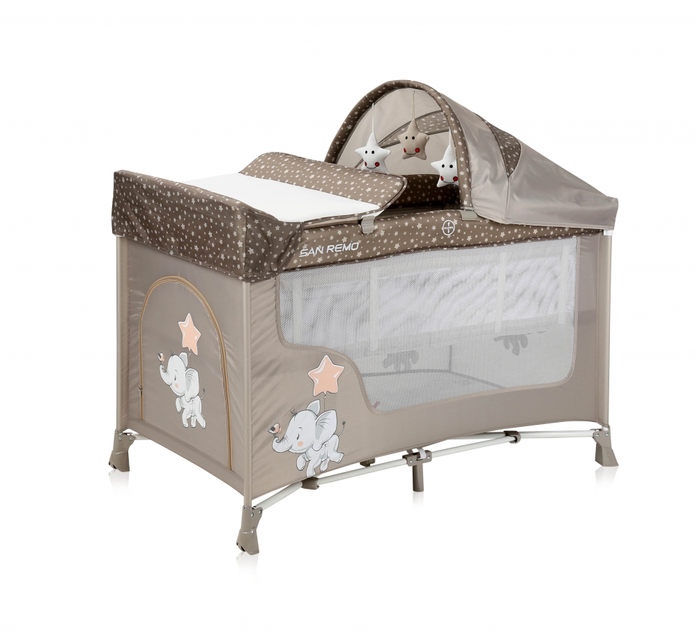 Patut pliabil san remo plus 2 nivele si accesorii beige elephant