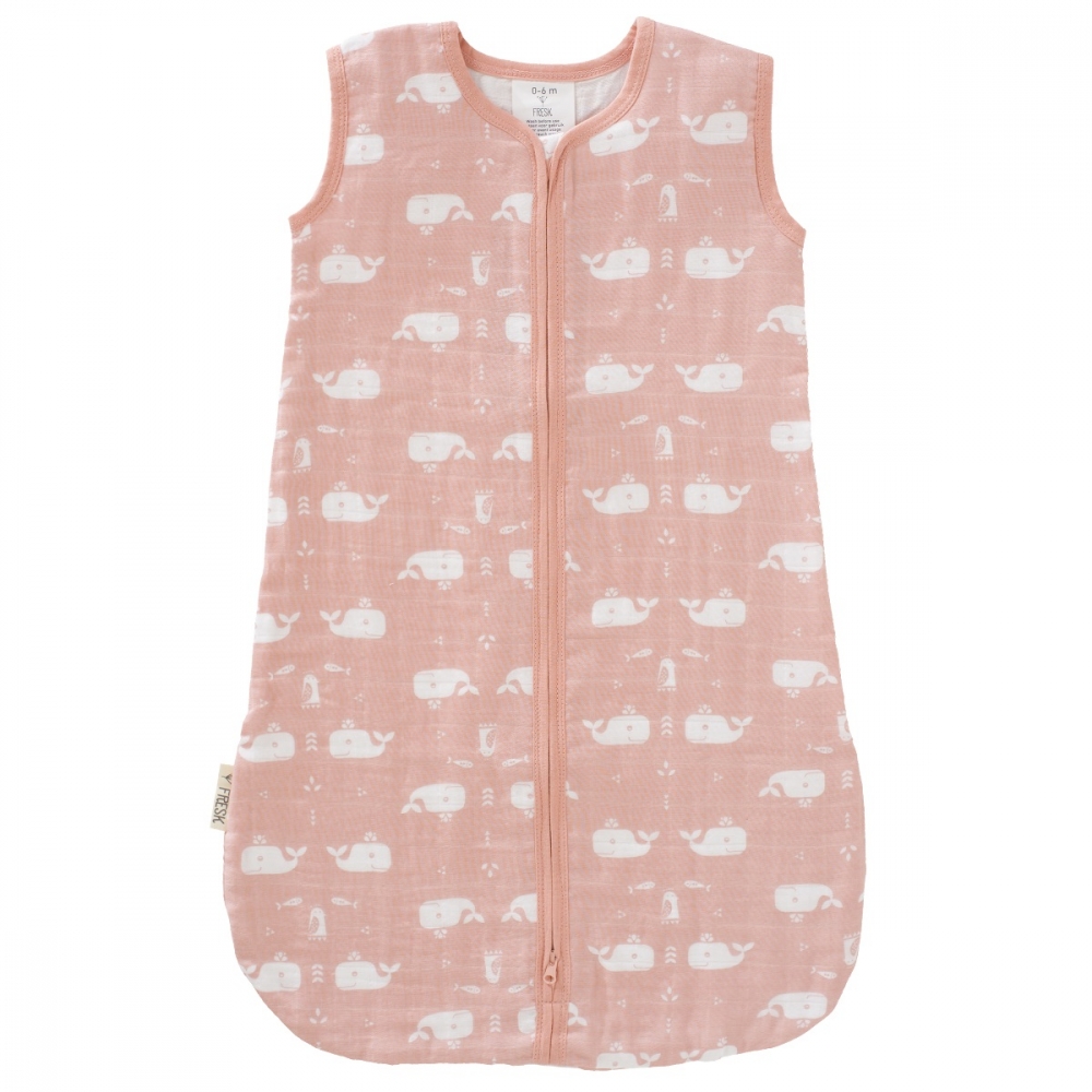 Sac de dormit din bumbac organic exterior muselina Fresk Mellow rose whale 6-12 luni