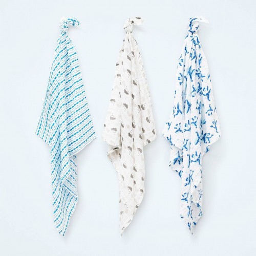 Set 3 bucati paturici traditionale din muselina miosquares sail away