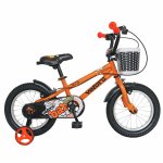 Bicicleta copii 14 Velors V1401A cadru otel portocaliu/negru si roti ajutatoare