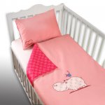 Lenjerie pentru patut cu 2 piese Joy hipopotam roz